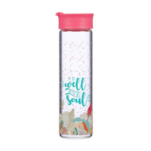 IT IS WELL WITH MY SOUL GLASS WATER BOTTLE IN SALMON PINK